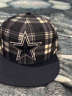 New Era Dallas Cowboys Plaid Black and Cream Fitted Hat